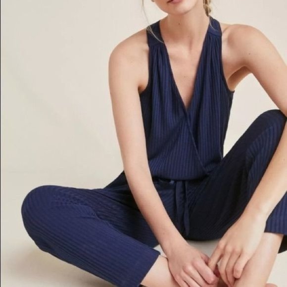 Anthropologie Saturday Sunday Juniper Navy Blue Jumpsuit Medium - Picture 1 of 10